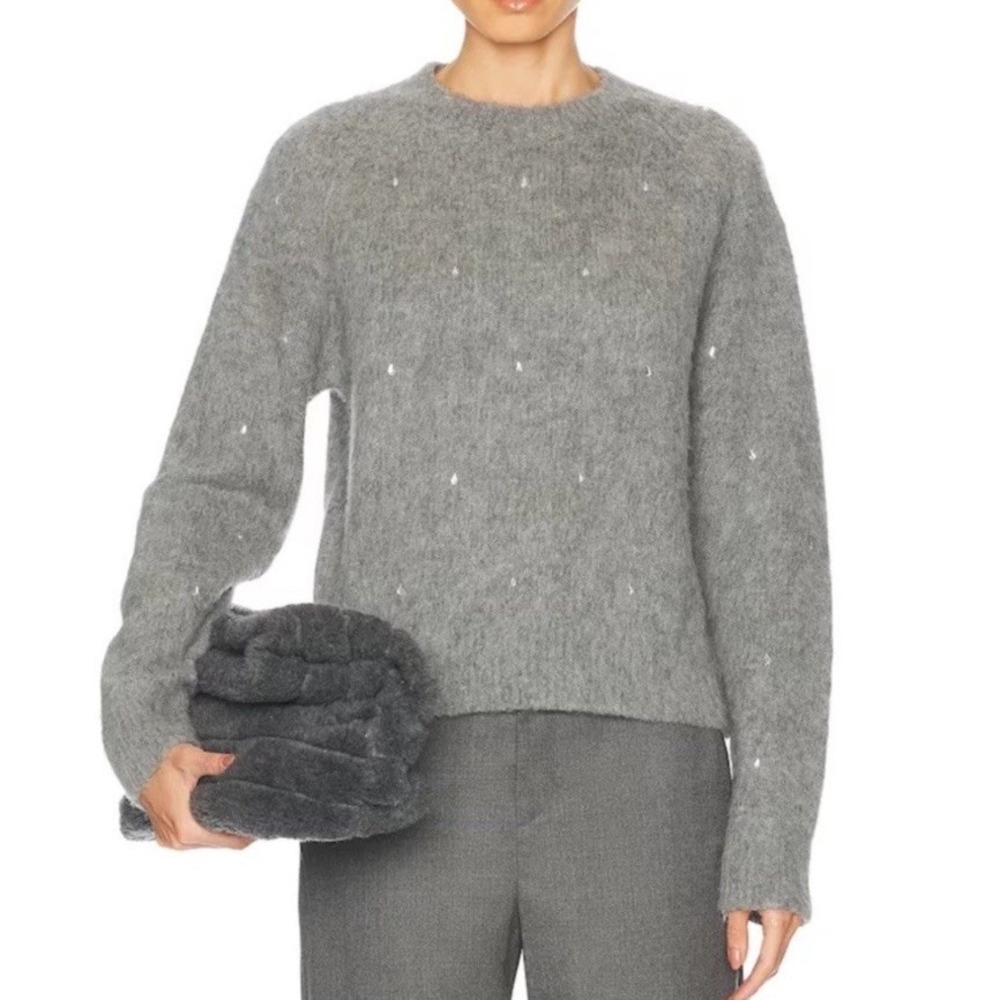 A.L.C. Frankie Rhinestone Embellished Sweater Gray - Alpaca-Blend Crewneck Sz M